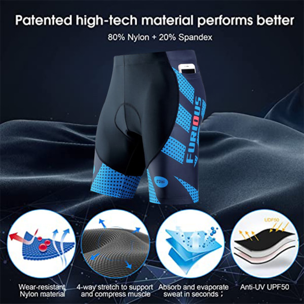 Sykkelshorts for menn 3D polstret med sykkeltights Quick-