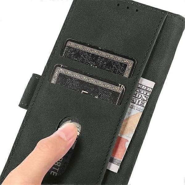 KHAZNEH Kompatibel med iPhone 16 Fodral Textur PU Läder Vikbart Stativ Telefonfodral Grön