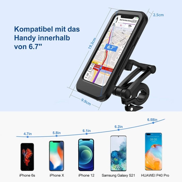 Cykel mobiltelefonhållare, vattentät smartphonehållare med pekskärm