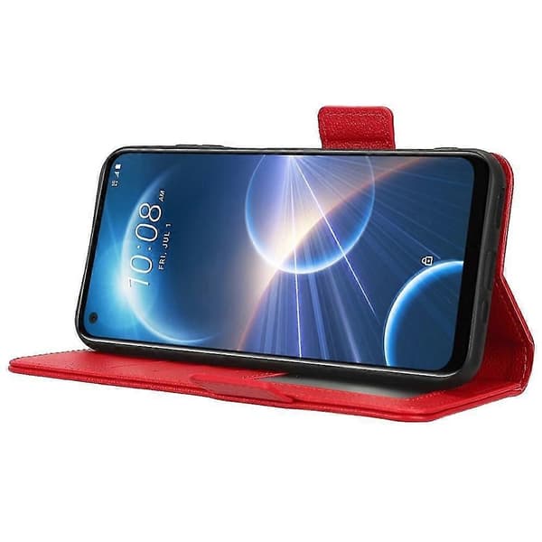 HTC Desire 22 Pro 5G Läderfodral med Magnetlås, Kortplatser & StativRöd
