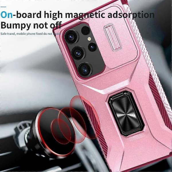 Fodral för Samsung Galaxy S24 Ultra Stötsäker Linsskyddsring Hållare Bilmagnet Rosa