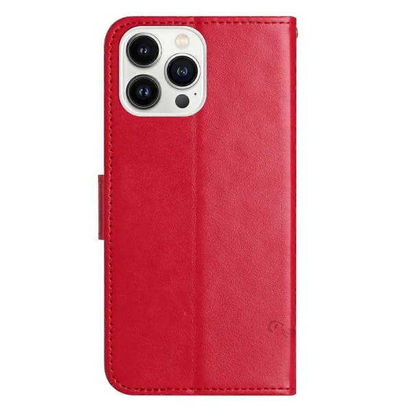 Til iPhone 14 Pro Max 6,7 tommer Stødsikkert sommerfugleblomst-præget telefoncover PU-læderstativ Wal A