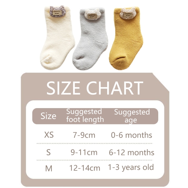 3 Pairs Baby Non Slip Socks Baby Girls Thick Winter Warm Socks f