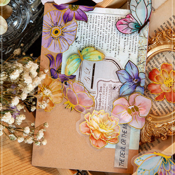 Assorteret Flower Sparkle Sticker Sheet Pack, til scrapbog