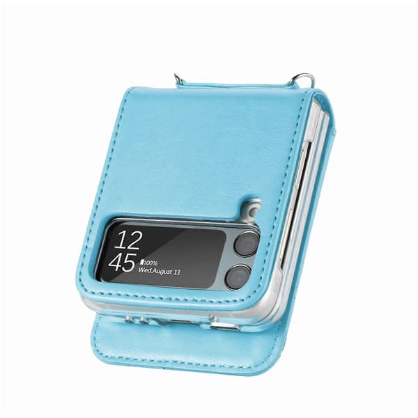 For Samsung Galaxy Z Flip4 5G Diagonal Lanyard Embossed Card Phone Case Blå