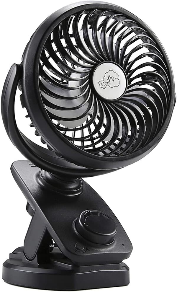 Mini Bordventilator, Clip-ventilator med 90° Auto Rotation 360° Rotation, USB-ventilator med Diffuserfunktion til Hjemmekontor Bil Barnevogn (3600 mAh Batteri)