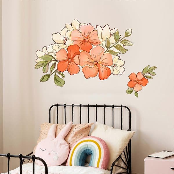 Orange blommor Väggklistermärken Avtagbara Blommor Väggdekaler Sovrum Vardagsrum Väggkonst Dekor