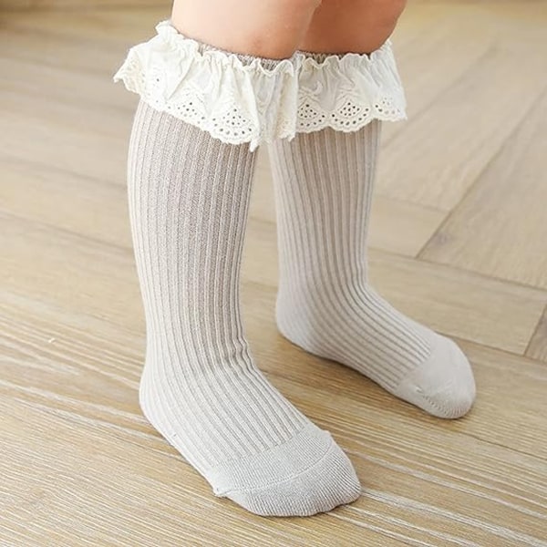 Baby Piger Knæhøje sokker Børn Småbørn Tube flæsede strømper