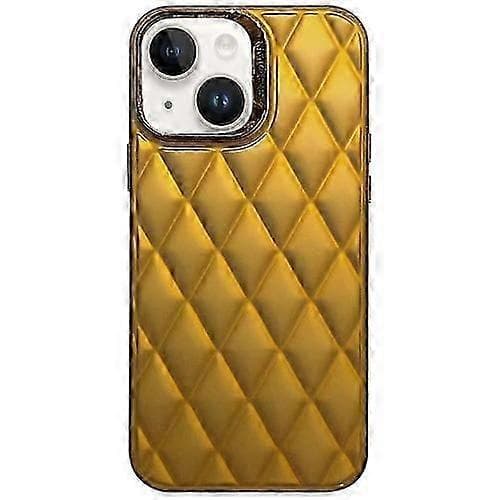 Til iPhone 15 3D Rhombus Galvanisering TPU Hybrid PC Mobiltelefondeksel Gull iPhone 15