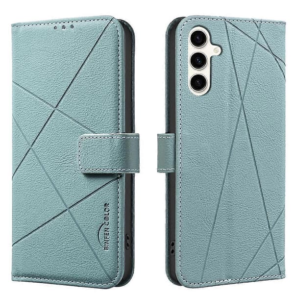 Geometrisk mønster RFID læder telefoncover (grøn, til Samsung Galaxy S23+ 5G)