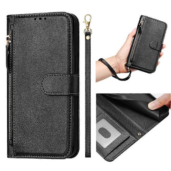 Flip-etui til Honor Magic 5 Lite lynlås kortholder PU-læder magnetisk sort