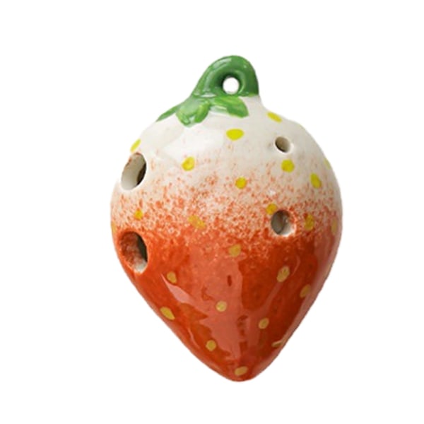 6 Hullers Strawberry Ocarina - Keramisk Ocarina med halsrem til