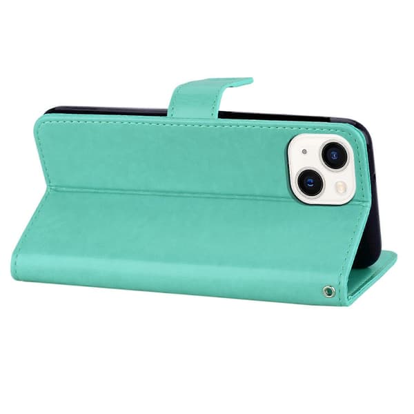 För iPhone 15 Fodral Präglad Uggla Blomma Strass PU Läder Telefon Plånboksfodral A