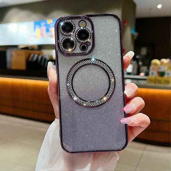 För iPhone 15 Pro Magnetiskt Skal TPU + PC Glitter Sparkle Telefonfodral A