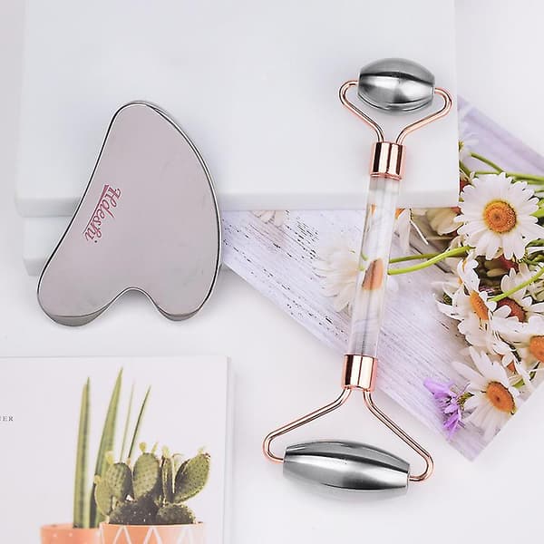 Gua Sha Massager Værktøjssæt Rustfrit Stål Ansigtskraber Øjenrulle Kropsmassager til Ansigtshud A