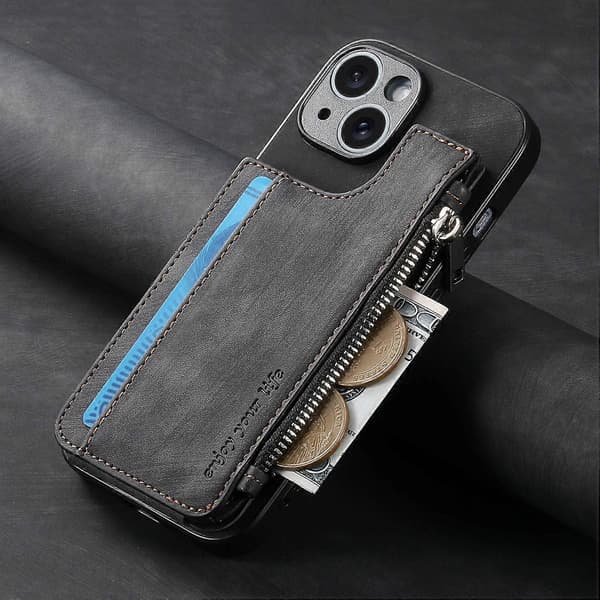 Etui til iPhone 13 Pro Max Sort Eksport Multi-kort Business Retro Lynlås Opbevaring Læder No13466 A