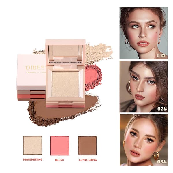 3 i 1 Ansigtsmakeupboks Forbedrer Temperament og Hudfarve Blegende Makeupetui til Bryllupsfest A
