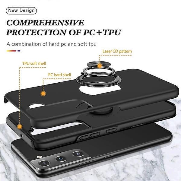 Til Samsung Galaxy S22+ 5G PC + TPU magnetisk telefoncover med usynlig ringholder