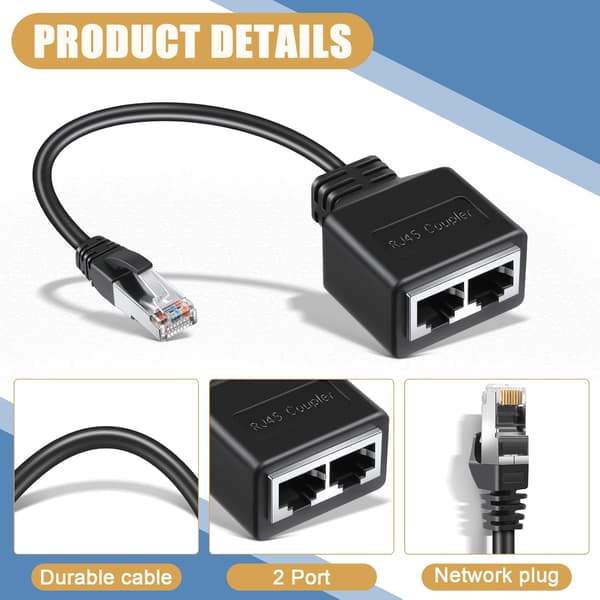 RJ45 Ethernet-kabel 2 stk. netværksadapter Ethernet-splitteradapter Ethernet-forlænger Dobbelt netværkssplitter passer til Cat5 Cat5e Cat6 Cat7 LAN-adapter