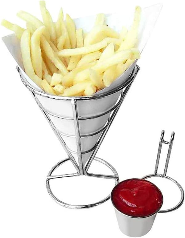 Pommes Frites Ställ för Matpresentation, Buffé Kon Snacks Display Ställ med Svetsförstärkningsprocess Metalltrådskorg för Aptitretare och