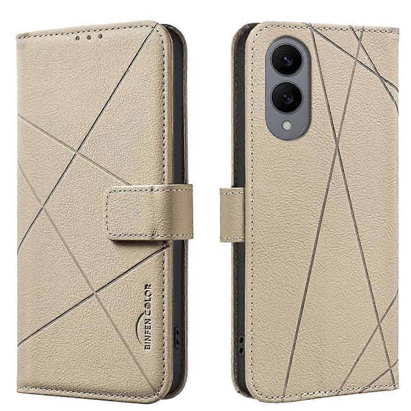 Geometriskt mönster RFID Läder Telefonfodral (Beige, För Samsung Galaxy S25 Edge 5G)