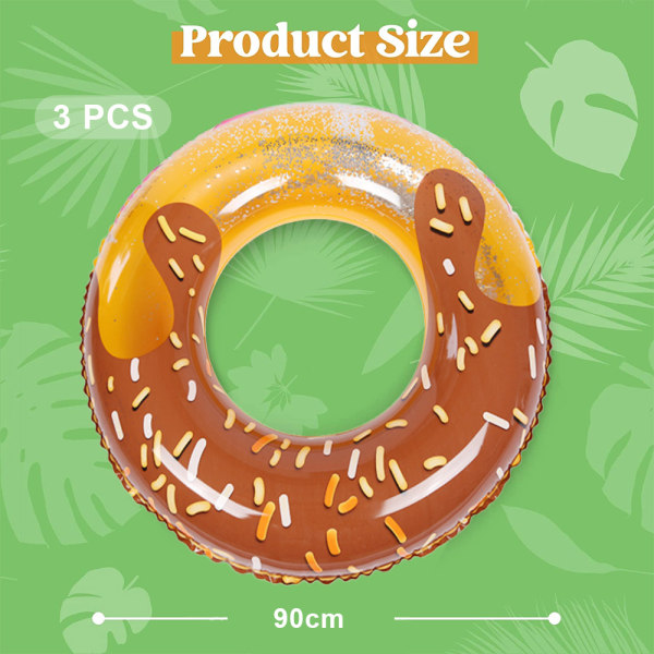 3stk Donut Pool Float med Glitter, Funny Pool Ring Leker til