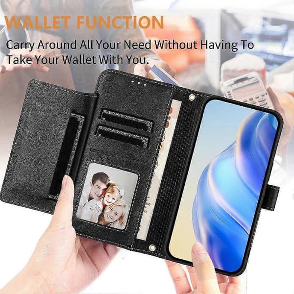 Flip-etui til Samsung Galaxy A40 kortholder PU-læder magnetisk lynlås sort