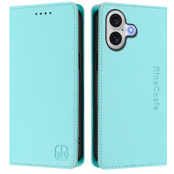 Til iPhone 17 læderetui RINACASIS RC01 telefoncover med RFID-blokerende pungstativ (mintgrøn)