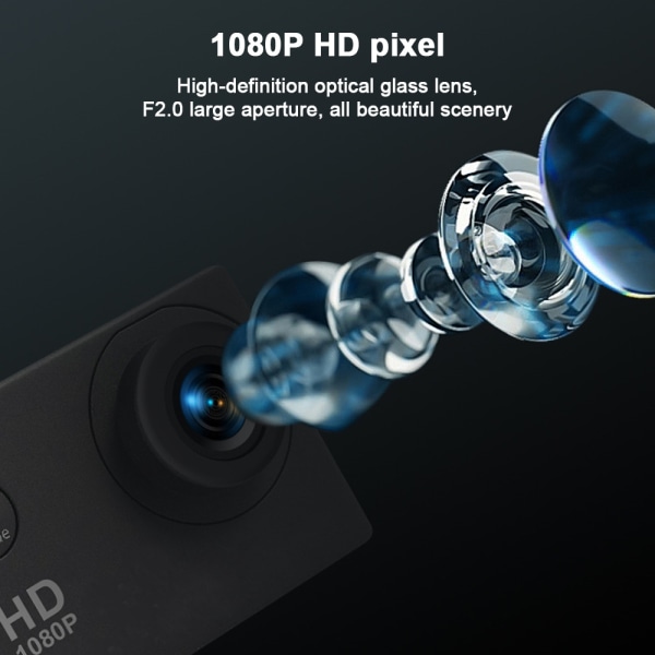 Actionkamera FHD 1080P 12MP, 98FT/30M Undervattensvattentät