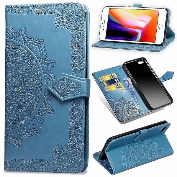 Etui til iPhone 13 Pro Max Blå Mandala Præget Læder Kortplads Nr. 14144 A