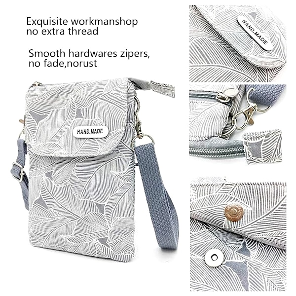 Mobiltelefon plånbok Canvas liten crossbody väska väskor med axelrem för kvinnor tonårsflickor