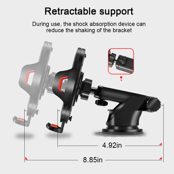 Biltelefonfeste Easy Clamp, nyeste håndfri telefonholder for bildashbord Frontruteluftventil, supersugekopp, kompatibel med iPhone 11/11