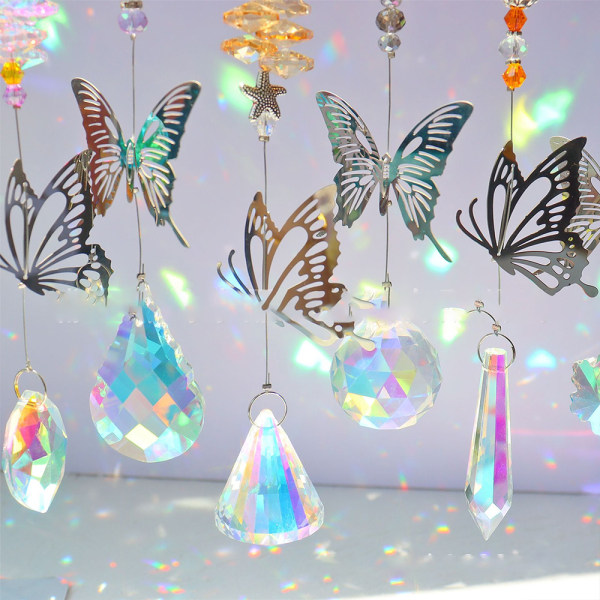 7 deler solfangere med krystall prisme sommerfugl lysekrone