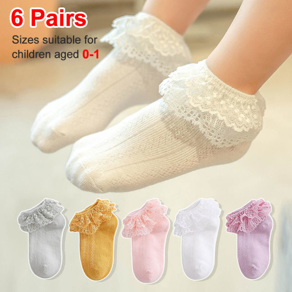 5-piece set young children's ruffled edge socks, double lace lac