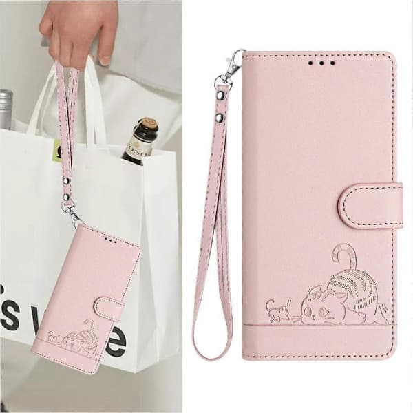 Fodral för Samsung Galaxy Note 20 Kortplats Hållare Stöd Plånbok Flipskydd Katt RFID Rosa