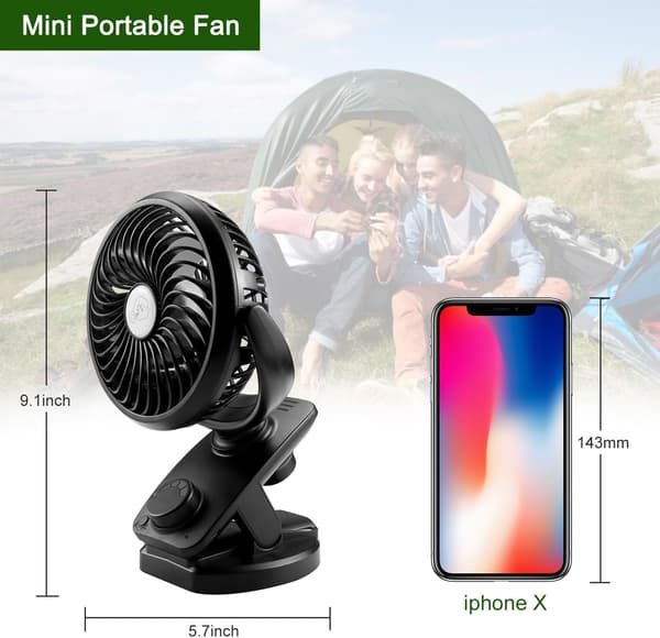 Mini Bordventilator, Clip-ventilator med 90° Auto Rotation 360° Rotation, USB-ventilator med Diffuserfunktion til Hjemmekontor Bil Barnevogn (3600 mAh Batteri)