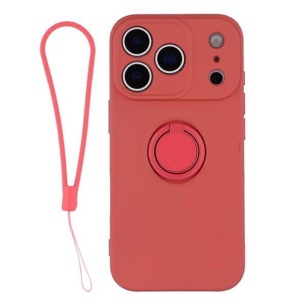 För iPhone 17 Pro Max Silikonskal med Rem Ring Kickstand Telefonfodral (Röd, Röd)