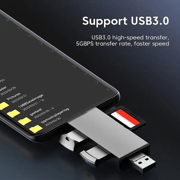 USB3.0 kortläsare i aluminiumlegering, hållbart höghastighetskortläsningsverktyg för Android-telefoner och datorer A