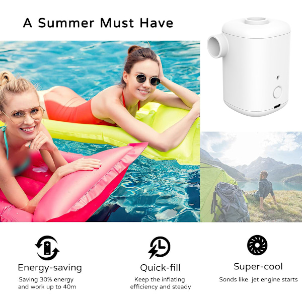 Luftpump för kontinuerlig drift, Ultra-Mini Portabel Design 3000mAh Batteri Snabb Uppblåsning och Tömning för Campingutrustning Poolleksaker