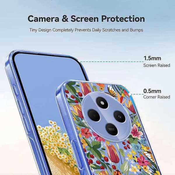 Blomstermønster Malet TPU Telefoncover til Redmi 14C / Poco C75