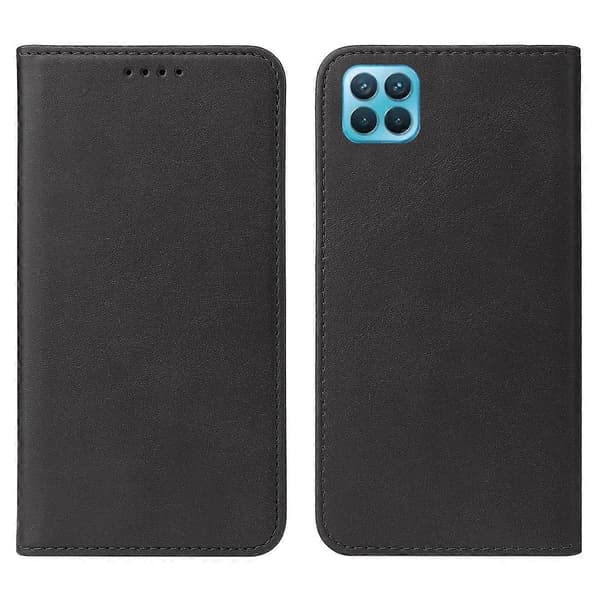 Til OPPO Reno4 Lite Lædertelefonetui med magnetisk lukning (sort)