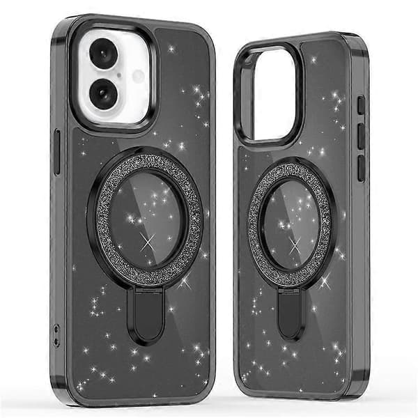 Kompatibel med iPhone 16 Skal Glitter Design TPU+PC Stöd Telefonfodral（Svart）