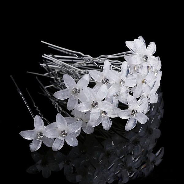 20 stycken bröllopsblomma hårnålar, vit blomma strass
