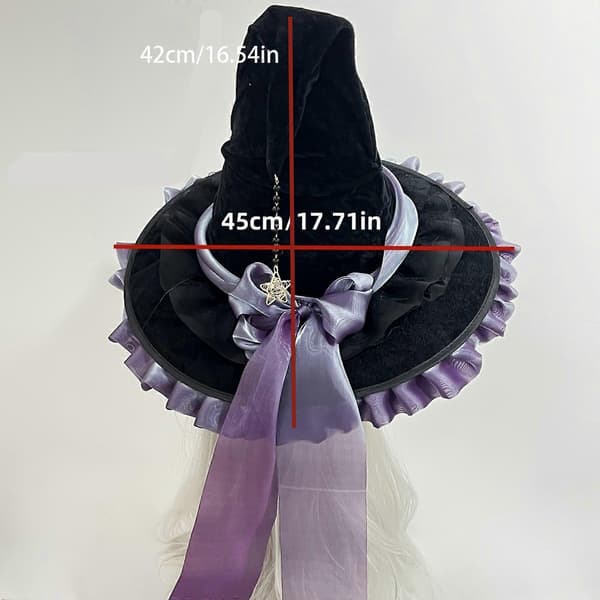 Halloween Troldmandshat Stor Sort Heksehat Sløjfe Heksehætter Mode Spids Hat Halloween Cosplay Kostumer Lilla sort A