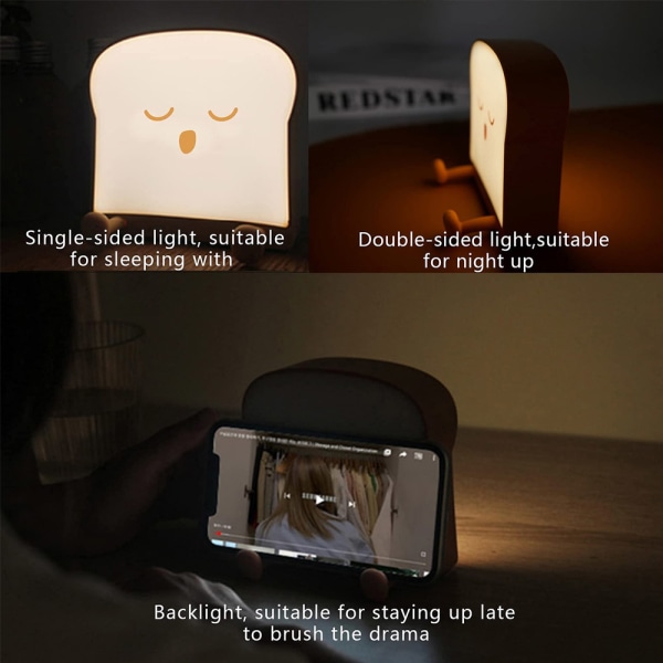 Toast Bread LED Natlampe med genopladelig og timer,