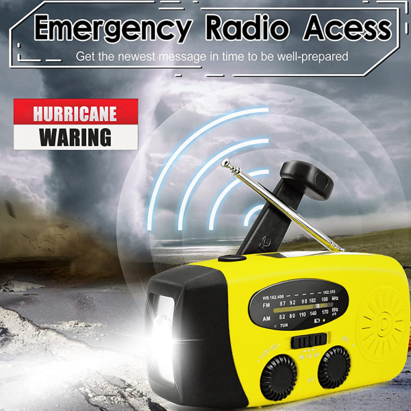 Nødhåndsveiv radio med LED-lommelykt, AM/FM NOAA