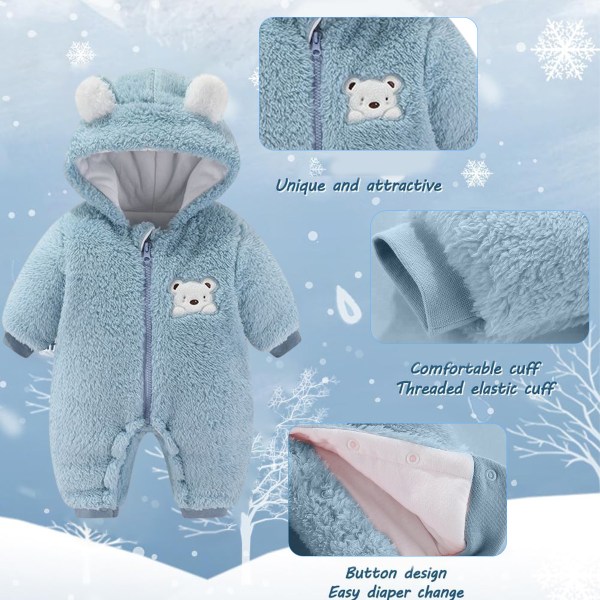 Baby Newborn Snowsuit Vinterhuva Footie Fleece Jumpsuit för I