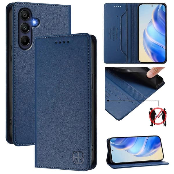 För Samsung Galaxy A26 5G Läderfodral RINACASIS RC01 Telefonfodral med RFID-blockerande Plånboksstativ (Mörkblå, Mörkblå)