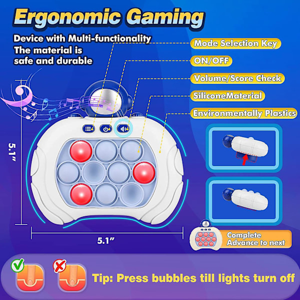 Lomme-spil til børn Push Bubble Game Machine med lys og lyd Bærbart Quick Press Bubble Game Legetøj A