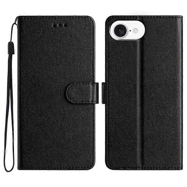 Kompatibel med iPhone 16e Plånboksfodral Läder Folio Telefonfodral Magnetlås Svart